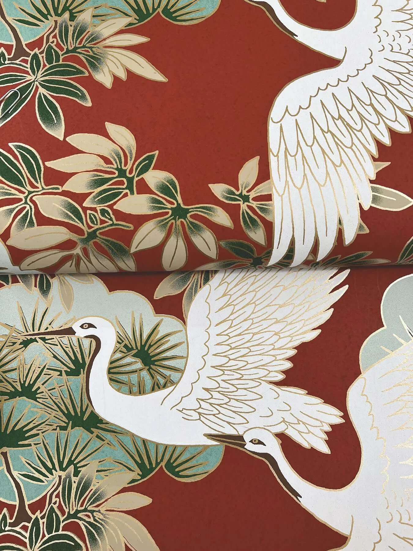 Ronald Redding Sprig & Heron - Red Wallpaper | Buy Online Ronald Redding Sprig & Heron wallpaper, color Red, SKU ZA8006