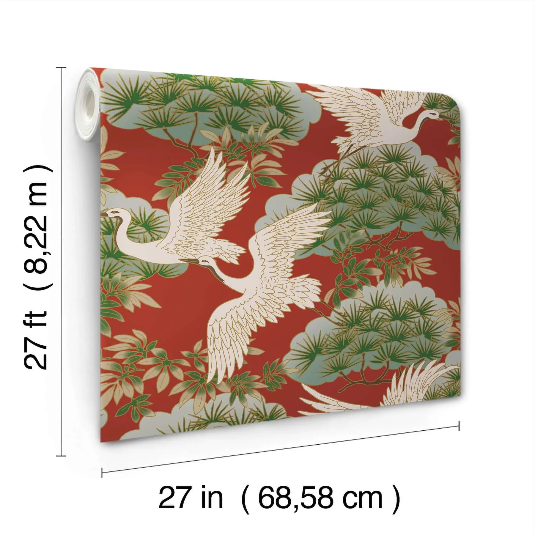 Ronald Redding Sprig & Heron - Red Wallpaper | Buy Online Ronald Redding Sprig & Heron wallpaper, color Red, SKU ZA8006