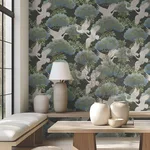 Ronald Redding Sprig & Heron - Black Wallpaper | Buy Online Ronald Redding Sprig & Heron wallpaper, color Black, SKU AF6593