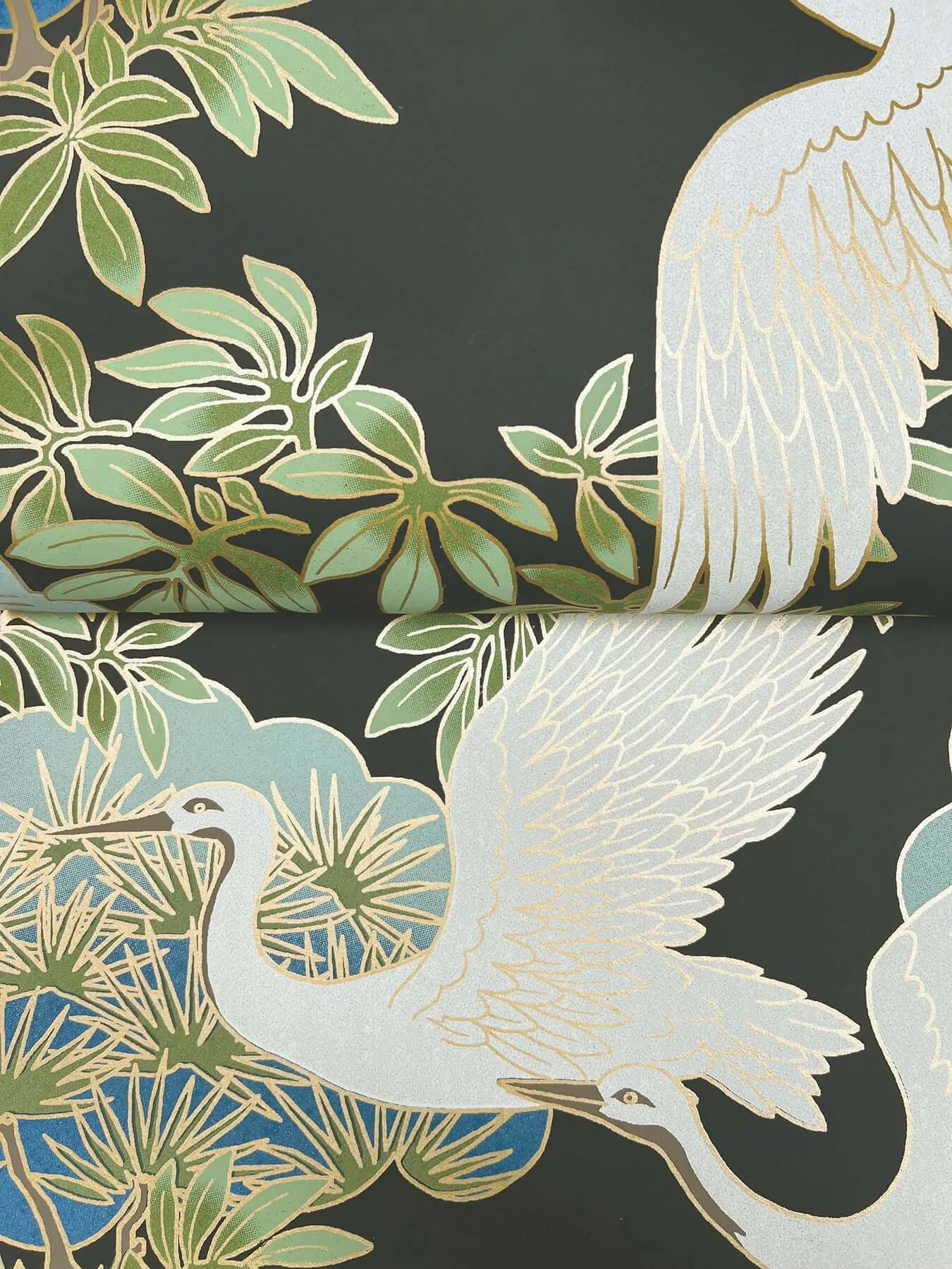 Ronald Redding Sprig & Heron - Black Wallpaper | Buy Online Ronald Redding Sprig & Heron wallpaper, color Black, SKU AF6593