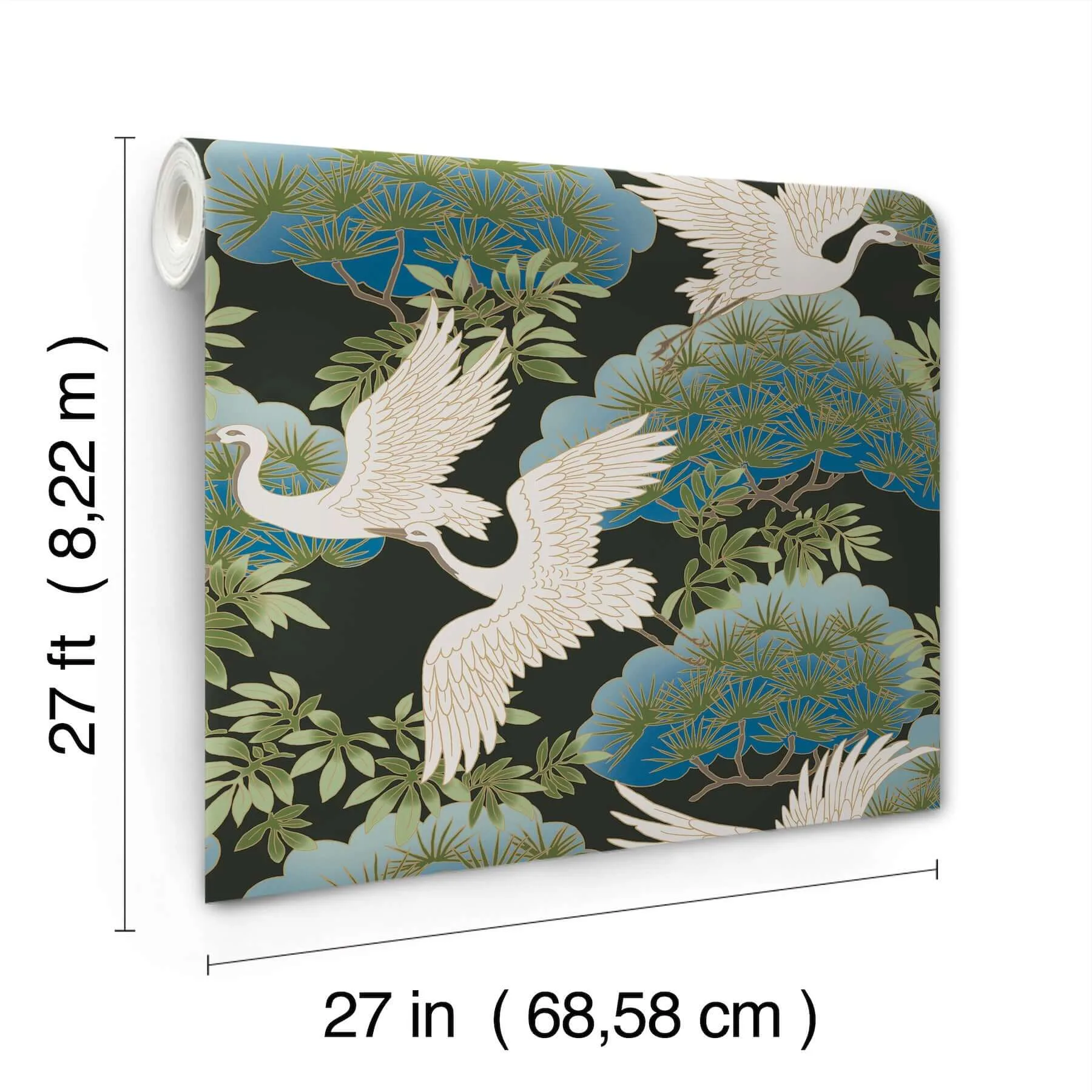 Ronald Redding Sprig & Heron - Black Wallpaper | Buy Online Ronald Redding Sprig & Heron wallpaper, color Black, SKU AF6593