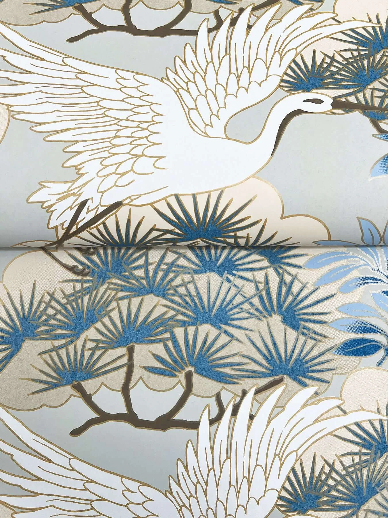 Ronald Redding Sprig & Heron - Light Blue Wallpaper | Buy Online Ronald Redding Sprig & Heron wallpaper, color Light Blue, SKU AF6591
