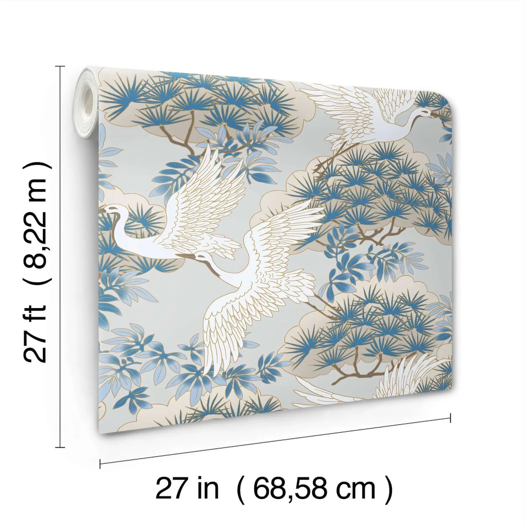 Ronald Redding Sprig & Heron - Light Blue Wallpaper | Buy Online Ronald Redding Sprig & Heron wallpaper, color Light Blue, SKU AF6591