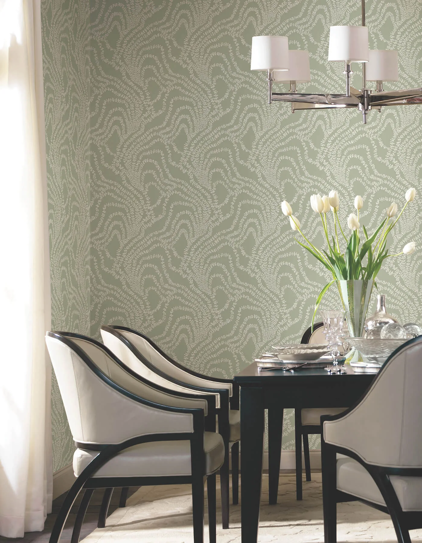 Ronald Redding String of Pearls wallpaper, color Sage, SKU VR1513