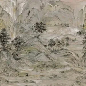Ronald Redding Misty Mountain wallpaper, color Taupe, SKU AF6597M