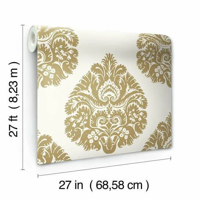 Ronald Redding Teardrop Damask wallpaper, color Gold, SKU KT2141