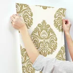 Ronald Redding Teardrop Damask wallpaper, color Gold, SKU KT2141