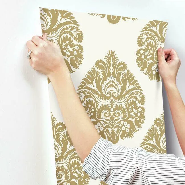 Ronald Redding Teardrop Damask wallpaper, color Gold, SKU KT2141
