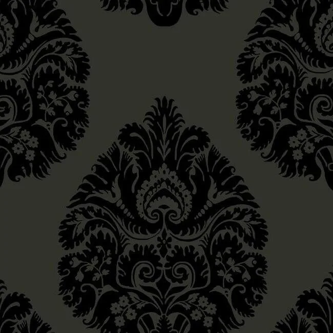 Ronald Redding Teardrop Damask wallpaper, color Black, SKU KT2144