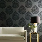 Ronald Redding Teardrop Damask - Black Wallpaper | Buy Online Ronald Redding Teardrop Damask wallpaper, color Black, SKU KT2144