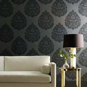 Ronald Redding Teardrop Damask wallpaper, color Black, SKU KT2144