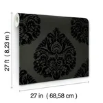 Ronald Redding Teardrop Damask - Black Wallpaper | Buy Online Ronald Redding Teardrop Damask wallpaper, color Black, SKU KT2144