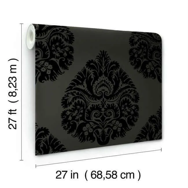 Ronald Redding Teardrop Damask - Black Wallpaper | Buy Online Ronald Redding Teardrop Damask wallpaper, color Black, SKU KT2144