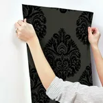 Ronald Redding Teardrop Damask - Black Wallpaper | Buy Online Ronald Redding Teardrop Damask wallpaper, color Black, SKU KT2144