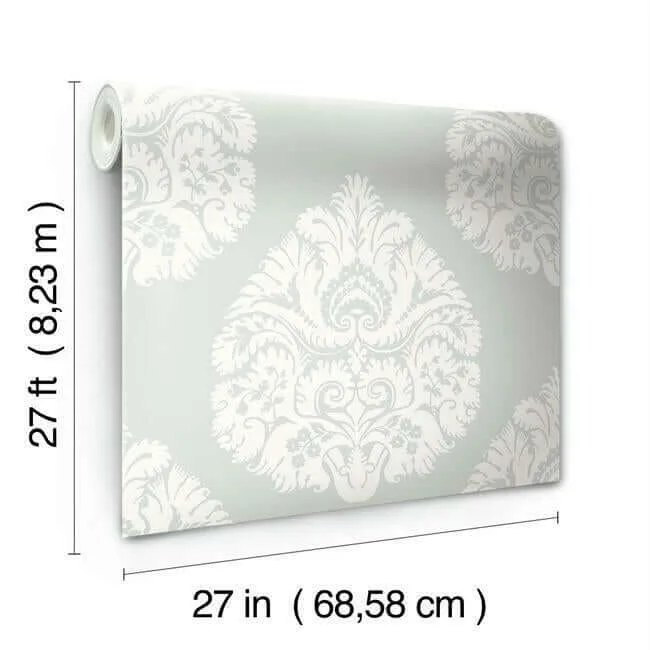 Ronald Redding Teardrop Damask - Light Grey Wallpaper | Buy Online Ronald Redding Teardrop Damask wallpaper, color Light Grey, SKU KT2145
