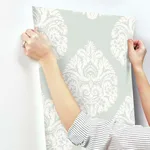 Ronald Redding Teardrop Damask - Light Grey Wallpaper | Buy Online Ronald Redding Teardrop Damask wallpaper, color Light Grey, SKU KT2145
