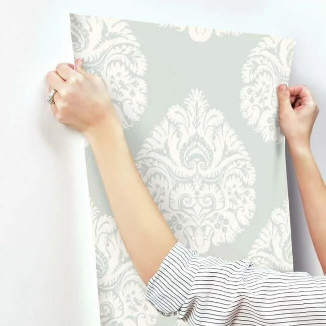 Ronald Redding Teardrop Damask - Light Grey Wallpaper | Buy Online Ronald Redding Teardrop Damask wallpaper, color Light Grey, SKU KT2145
