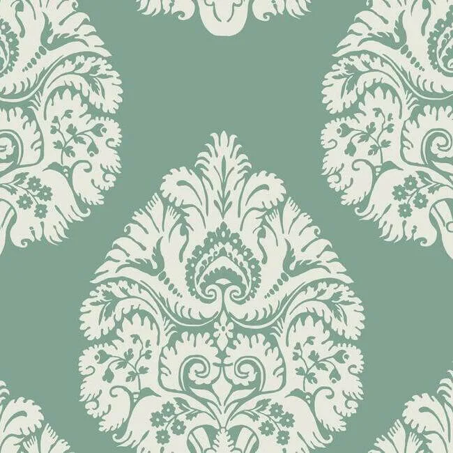 Ronald Redding Teardrop Damask wallpaper, color Teal, SKU KT2146
