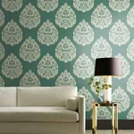 Ronald Redding Teardrop Damask - Teal Wallpaper | Buy Online Ronald Redding Teardrop Damask wallpaper, color Teal, SKU KT2146