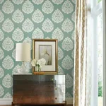 Ronald Redding Teardrop Damask - Teal Wallpaper | Buy Online Ronald Redding Teardrop Damask wallpaper, color Teal, SKU KT2146