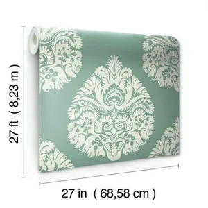 Ronald Redding Teardrop Damask wallpaper, color Teal, SKU KT2146