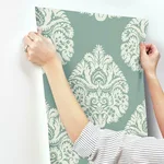 Ronald Redding Teardrop Damask - Teal Wallpaper | Buy Online Ronald Redding Teardrop Damask wallpaper, color Teal, SKU KT2146