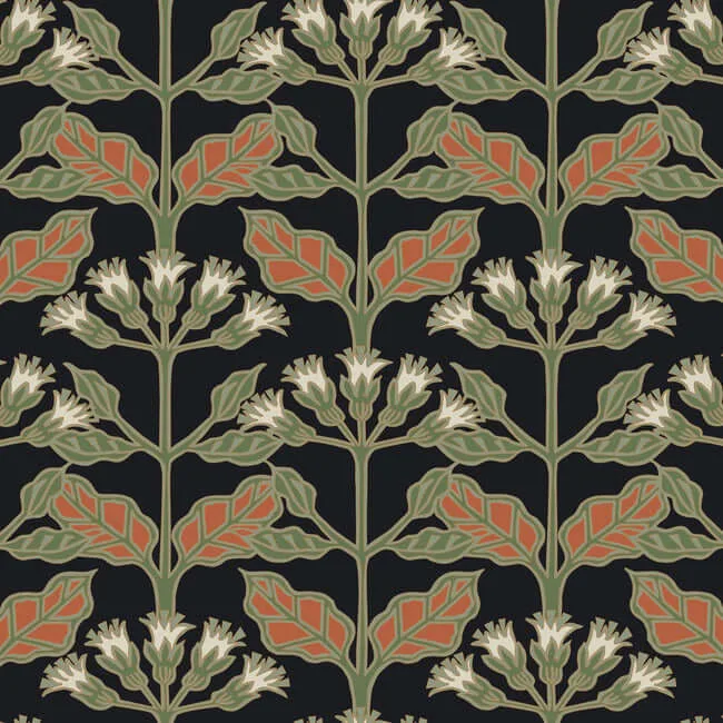 Ronald Redding Tracery Blooms wallpaper, color Black Metallic, SKU AC9113