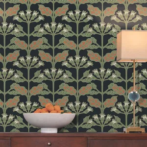 Ronald Redding Tracery Blooms wallpaper, color Black Metallic, SKU AC9113