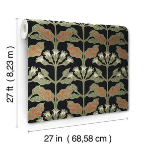 Ronald Redding Tracery Blooms wallpaper, color Black Metallic, SKU AC9113