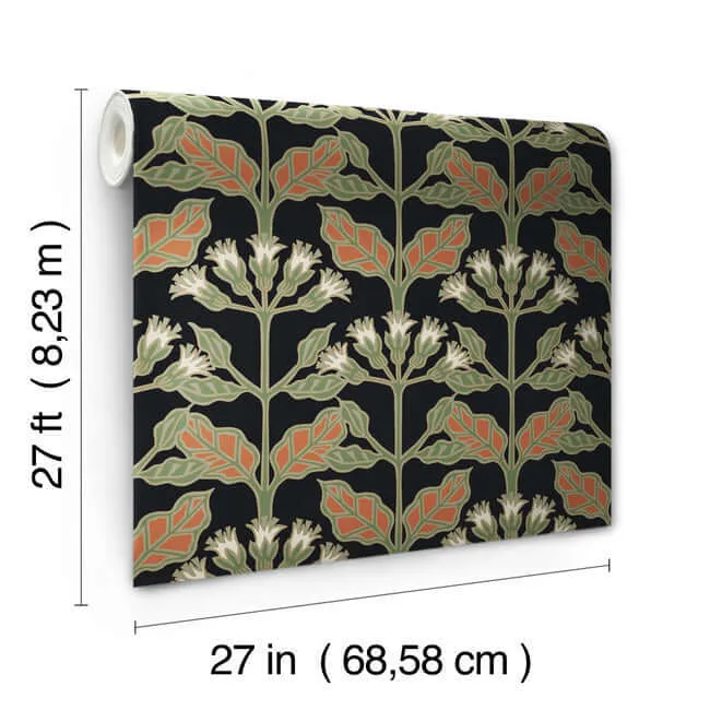 Ronald Redding Tracery Blooms - Black Metallic Wallpaper | Buy Online Ronald Redding Tracery Blooms wallpaper, color Black Metallic, SKU AC9113