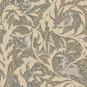 Ronald Redding Woodland Tapestry wallpaper, color Neutral Metallic, SKU AC9123