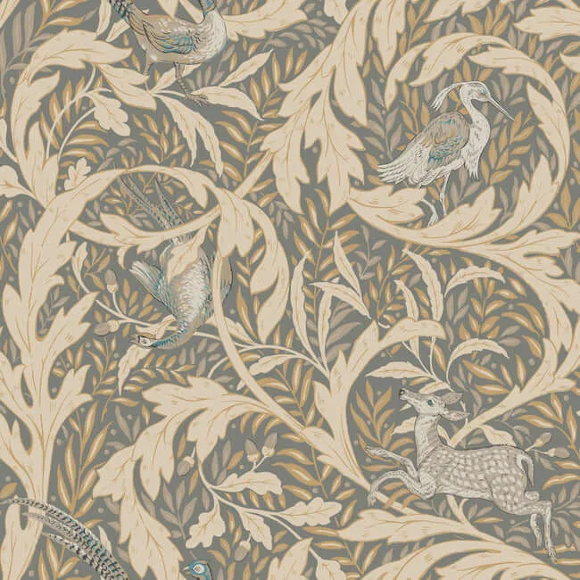 Ronald Redding Woodland Tapestry wallpaper, color Neutral Metallic, SKU AC9123