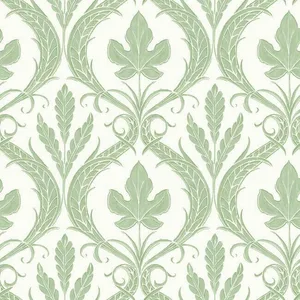 York Wallcoverings Adirondack Damask wallpaper, color Green & White, SKU DM4921