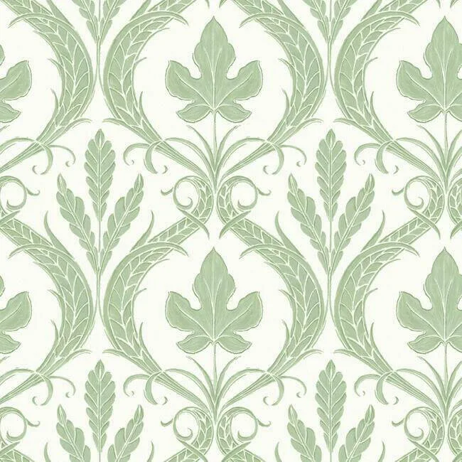 York Wallcoverings Adirondack Damask wallpaper, color Green & White, SKU DM4921