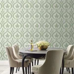 York Wallcoverings Adirondack Damask wallpaper, color Green & White, SKU DM4921