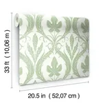 York Wallcoverings Adirondack Damask wallpaper, color Green & White, SKU DM4921