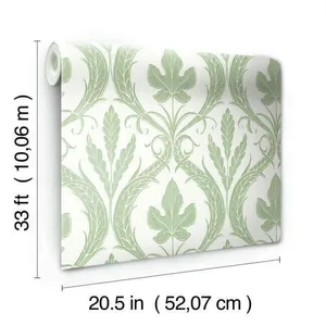 York Wallcoverings Adirondack Damask wallpaper, color Green & White, SKU DM4921