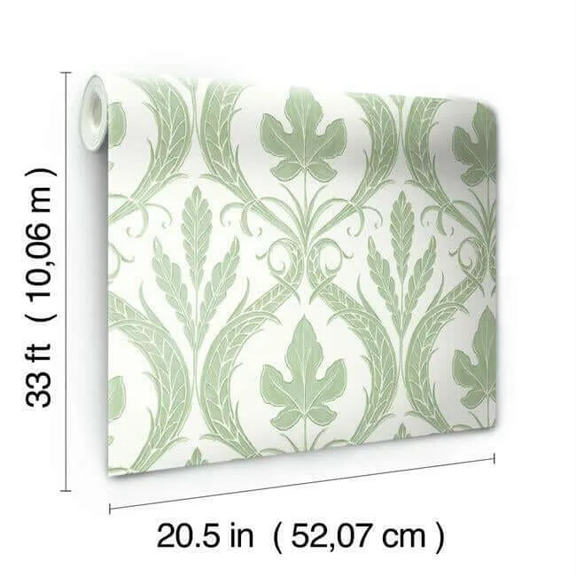 York Wallcoverings Adirondack Damask wallpaper, color Green & White, SKU DM4921