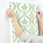 York Wallcoverings Adirondack Damask wallpaper, color Green & White, SKU DM4921