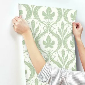 York Wallcoverings Adirondack Damask wallpaper, color Green & White, SKU DM4921