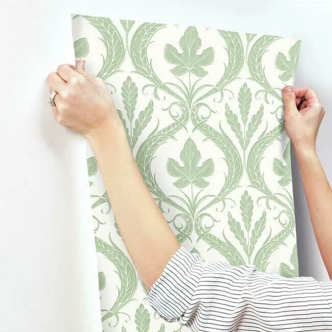 York Wallcoverings Adirondack Damask wallpaper, color Green & White, SKU DM4921