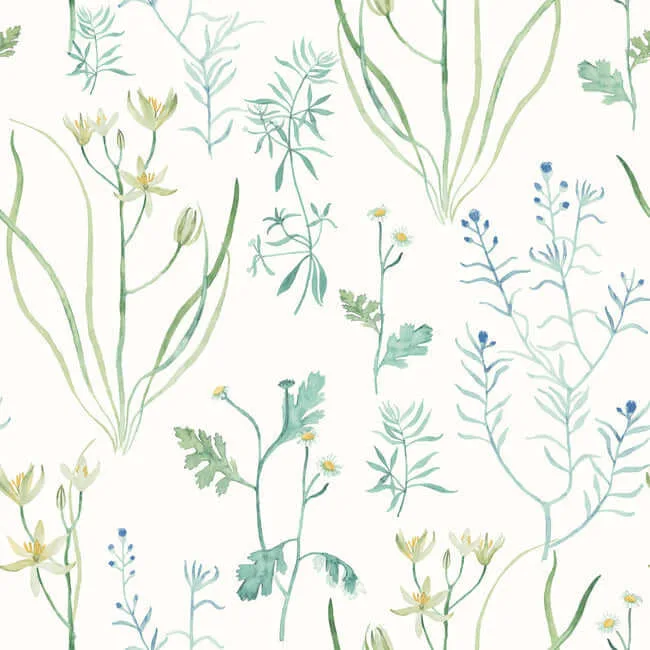 York Wallcoverings Alpine Botanical wallpaper, color Blue, SKU PSW1520RL