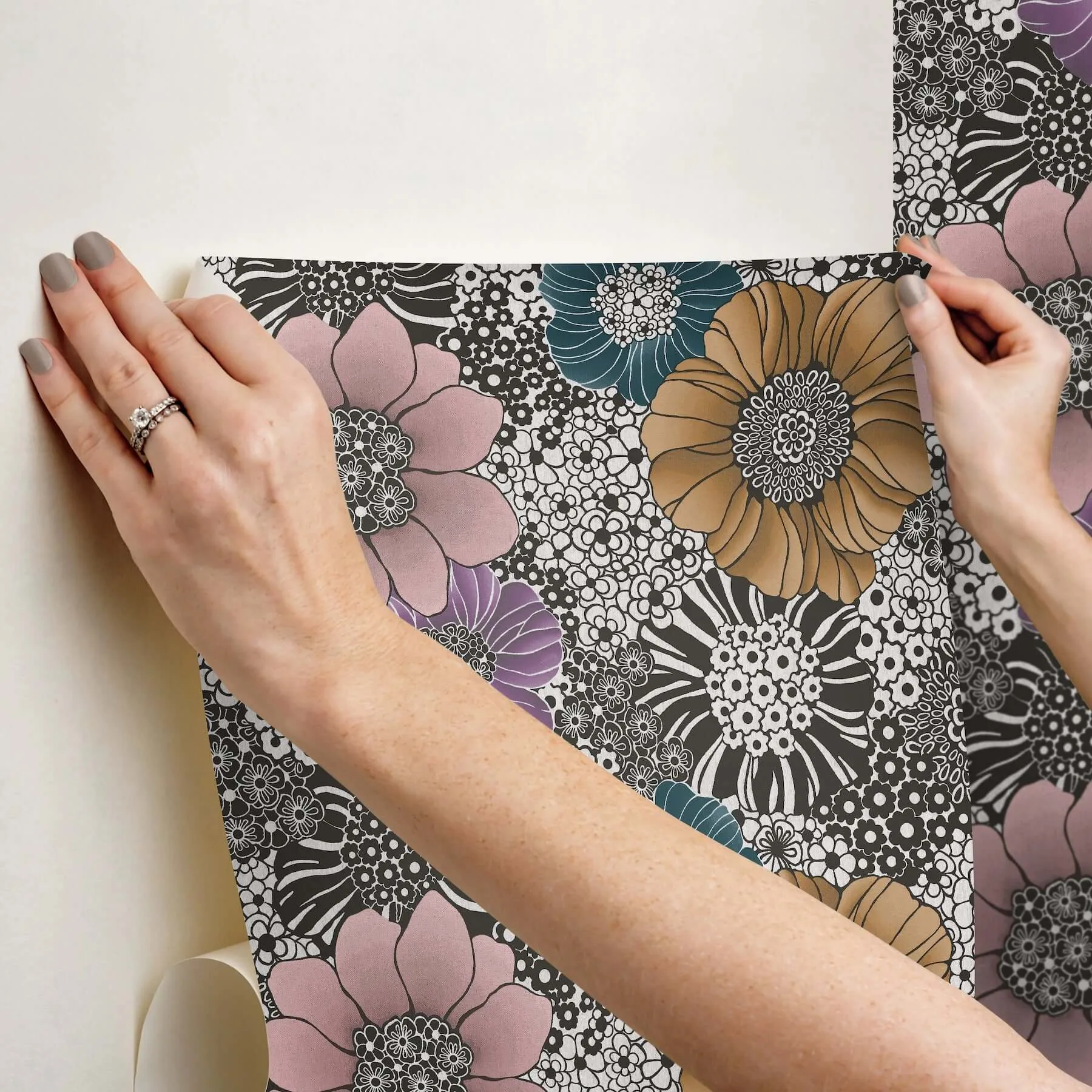 York Wallcoverings Anemones wallpaper, color Black, SKU PSW1638RL