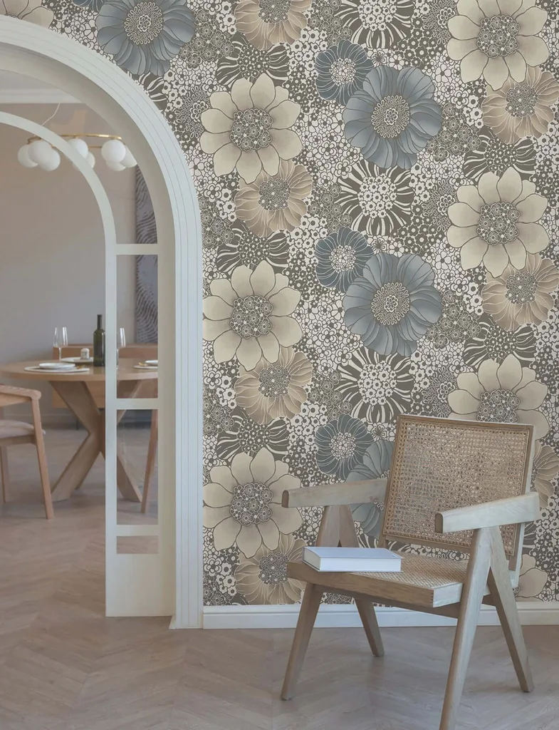 York Wallcoverings Anemones wallpaper, color Brown, SKU PSW1639RL