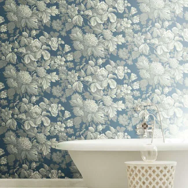 York Wallcoverings Antique Floral in Wedgewood wallpaper, color Blue & Grey, SKU KC1845