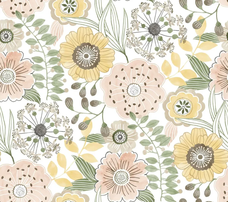 York Wallcoverings Artistic Bouquet wallpaper, color Coral & Lemon, SKU ZM2895