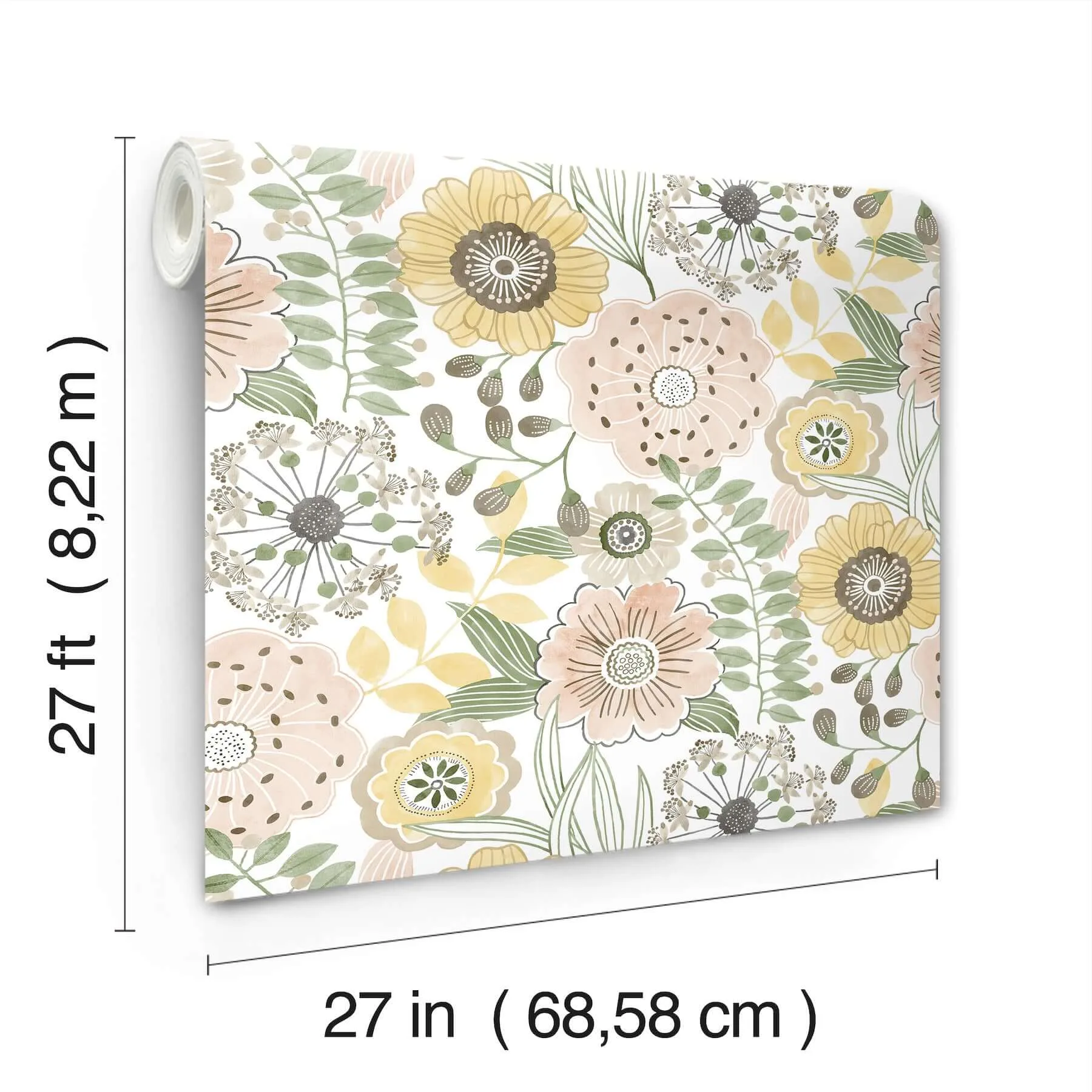 York Wallcoverings Artistic Bouquet wallpaper, color Coral & Lemon, SKU ZM2895