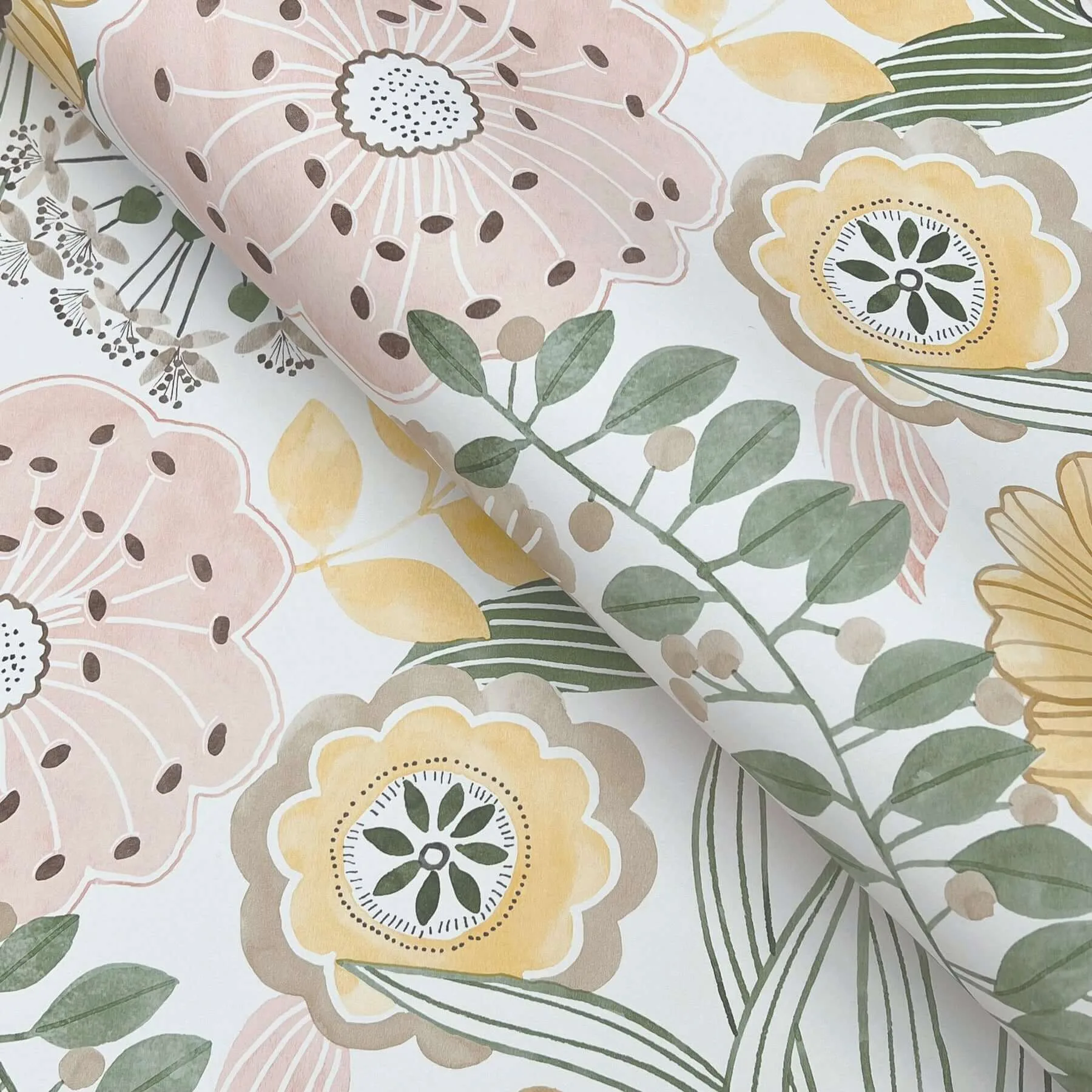 York Wallcoverings Artistic Bouquet wallpaper, color Coral & Lemon, SKU ZM2895