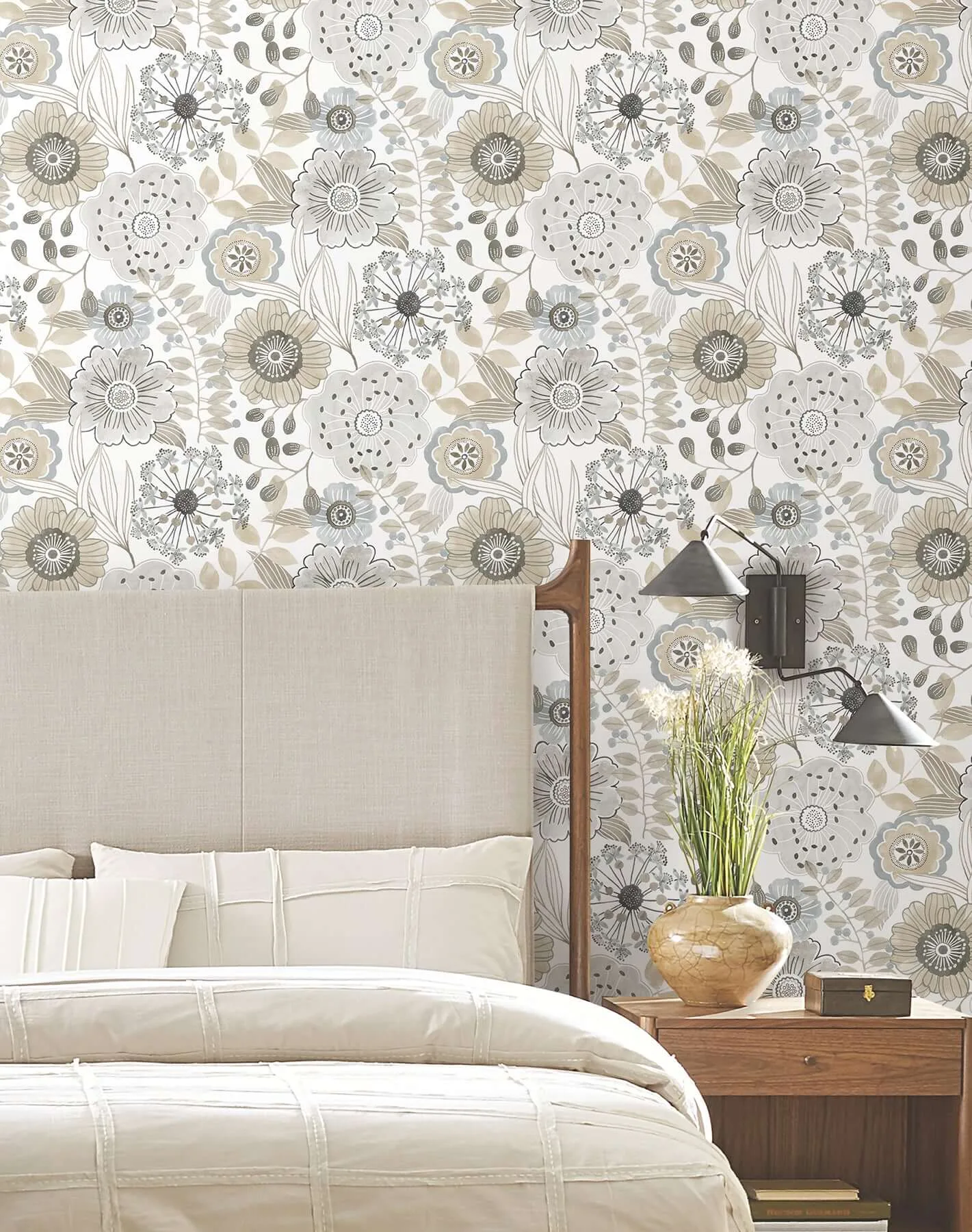 York Wallcoverings Artistic Bouquet wallpaper, color Neutral, SKU ZM2894