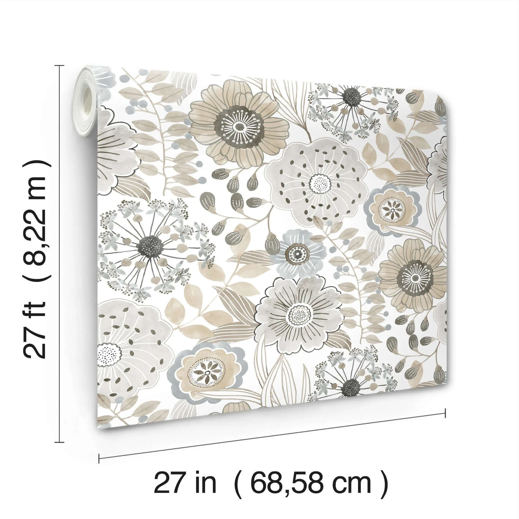 York Wallcoverings Artistic Bouquet wallpaper, color Neutral, SKU ZM2894